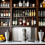 Home 16 홈바텐더 술 시음 방법 - Home Bartending Setup**
"A well-organized home bar setup, featuring a shaker, jigger, strainer, bar...