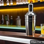 Home 12 홈바텐더 기본 용어 - **A home bartender meticulously crafting a sophisticated cocktail.** The scene depicts a mid-shot of...