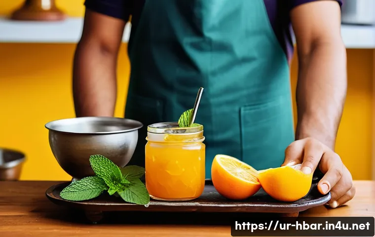 홈바텐더 SNS 인기 칵테일 - **Prompt**: "A warm and inviting scene in a cozy Pakistani kitchen. On a simple wooden counter, a yo...